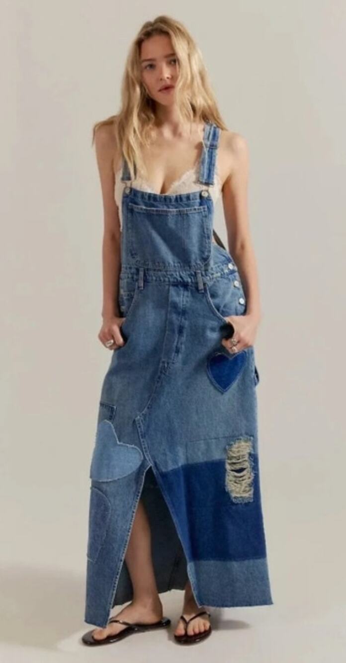 067 NWT Free People Key To My Heart Patched Shirtalls | Labor of Love | Small